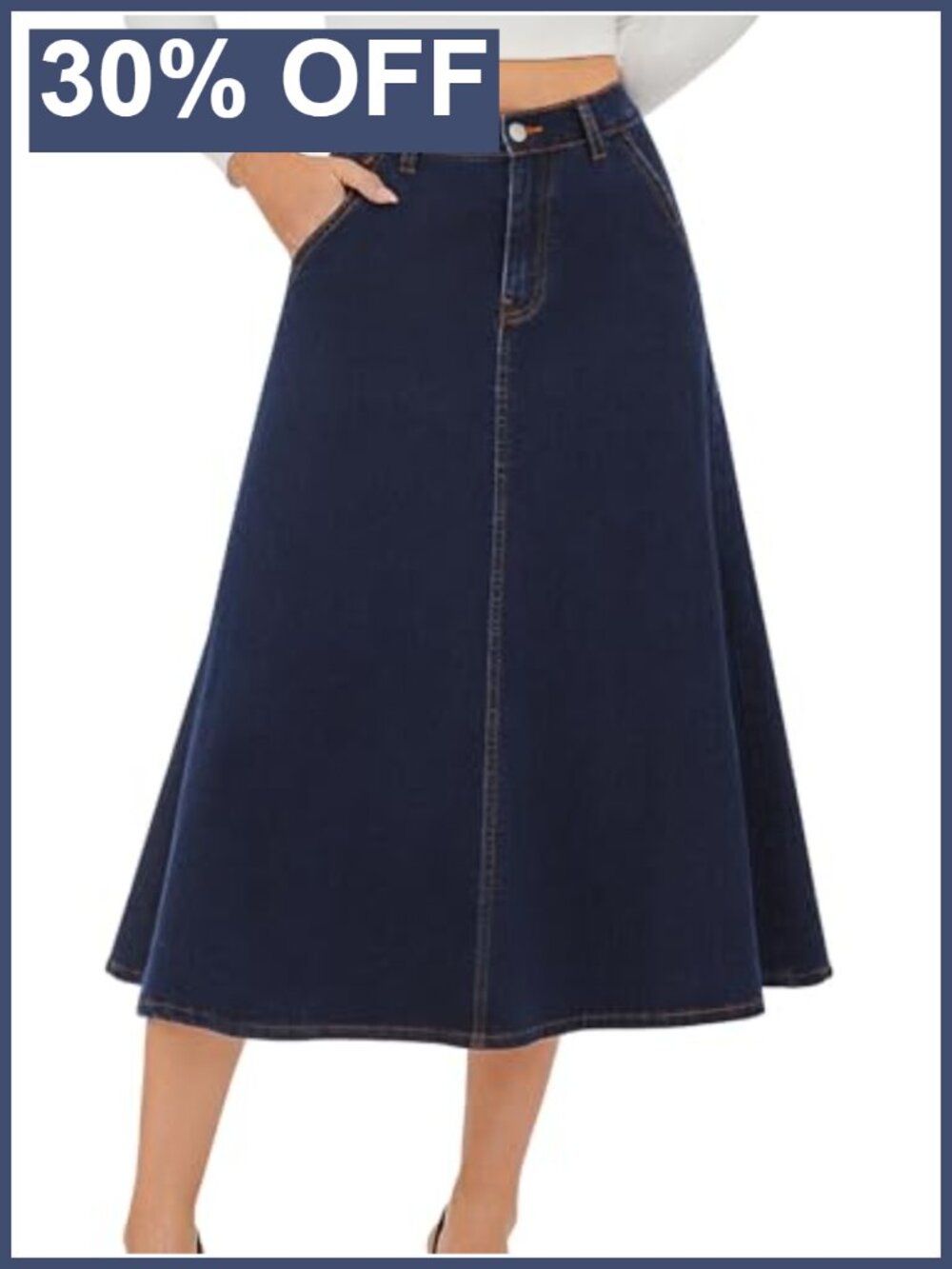 Stretchy High Waisted A-Line Maxi Denim Skirt with Pockets